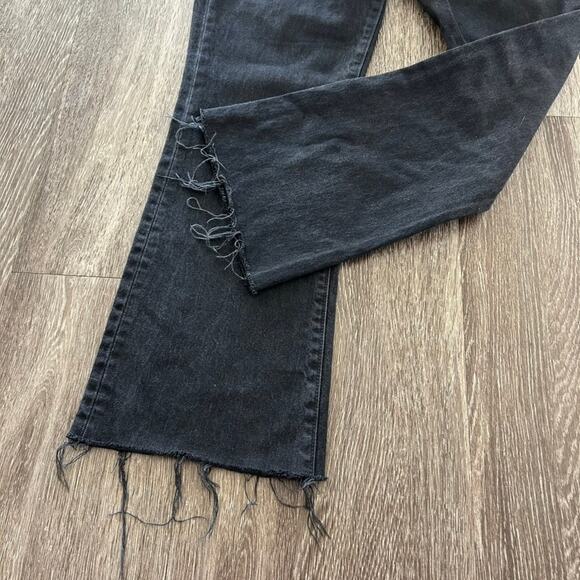 EUC SLVRLAKE Frankie Cropped High Rise Flared Raw Hem Jeans Black Shadow Ridge - Picture 12 of 16